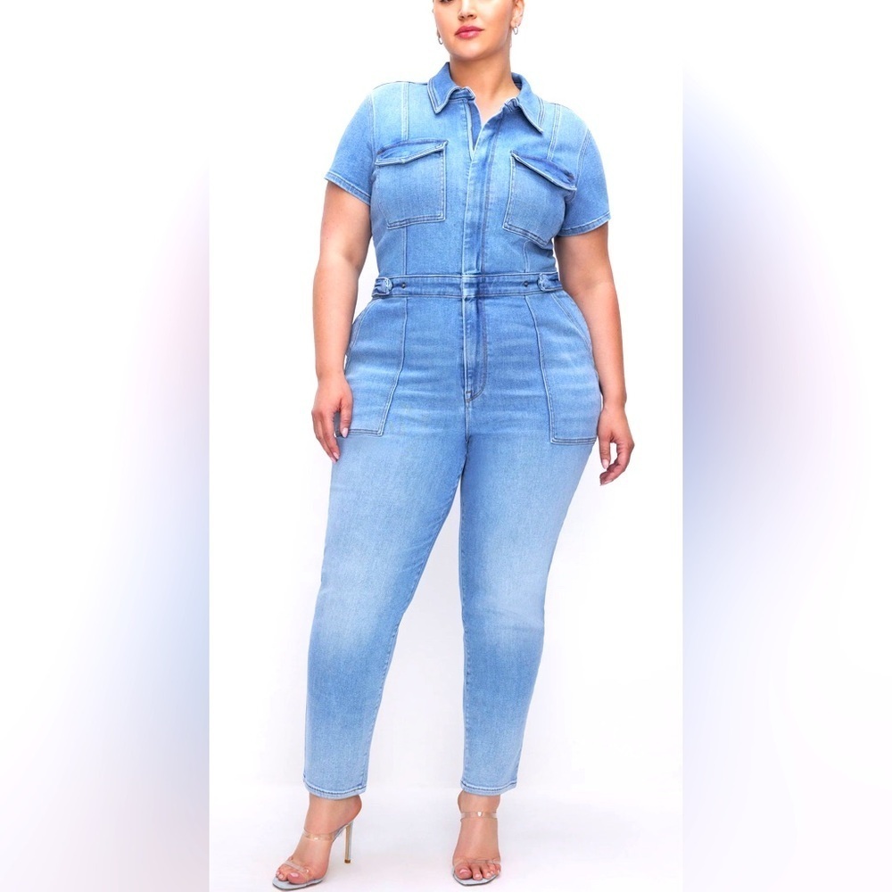 Good American Fit For Success Denim Jumpsuit 4XL Blue Stretch Utility Plus Size